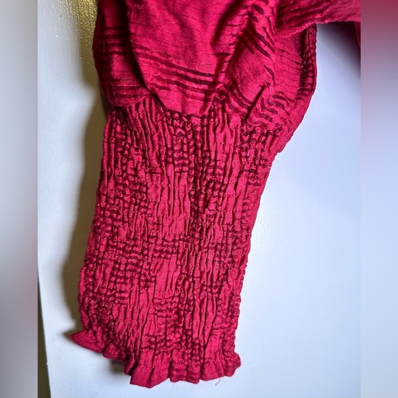 NWT Anthropologie Raspberry Red Square Neck Shirt W/Poet Sleeves Size M - Picture 3 of 10